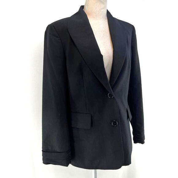 Alice & Olivia Black Shawl Collar Blazer Ruched Sleeves Black - Picture 2 of 8